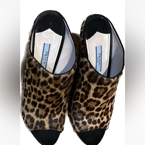 Prada Leopard - Print Dyed Calf Wedge Slides Size 37/7 - Picture 4 of 13